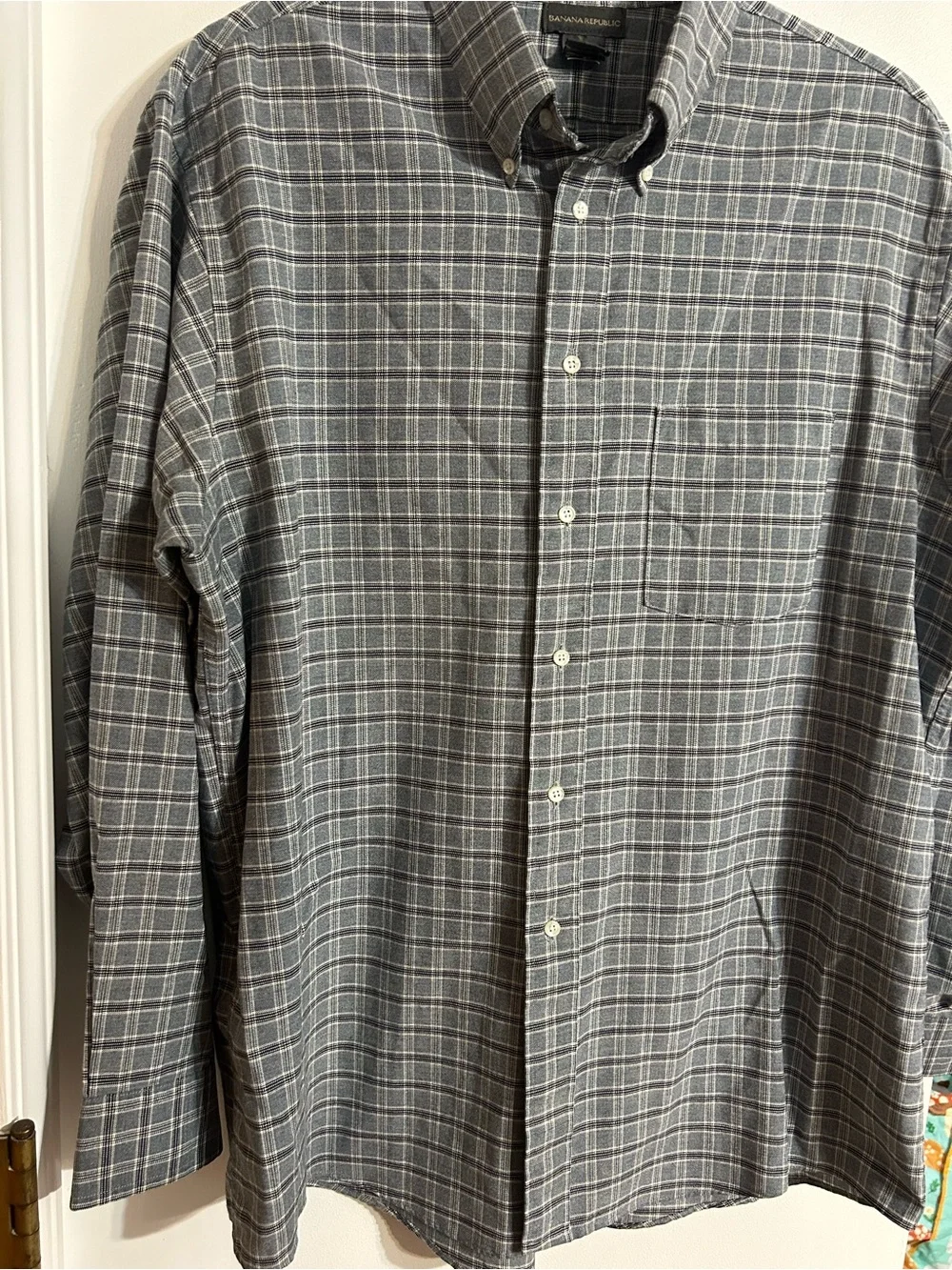 Banana Republic Gray Plaid Button-Down Dress Shirt
